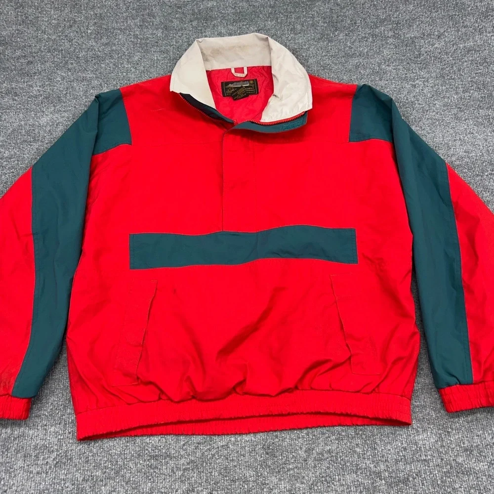 Vintage Eddie Bauer Jacket Mens‎ Large Red Gore-Tex Waterproof Half Zip Pullover